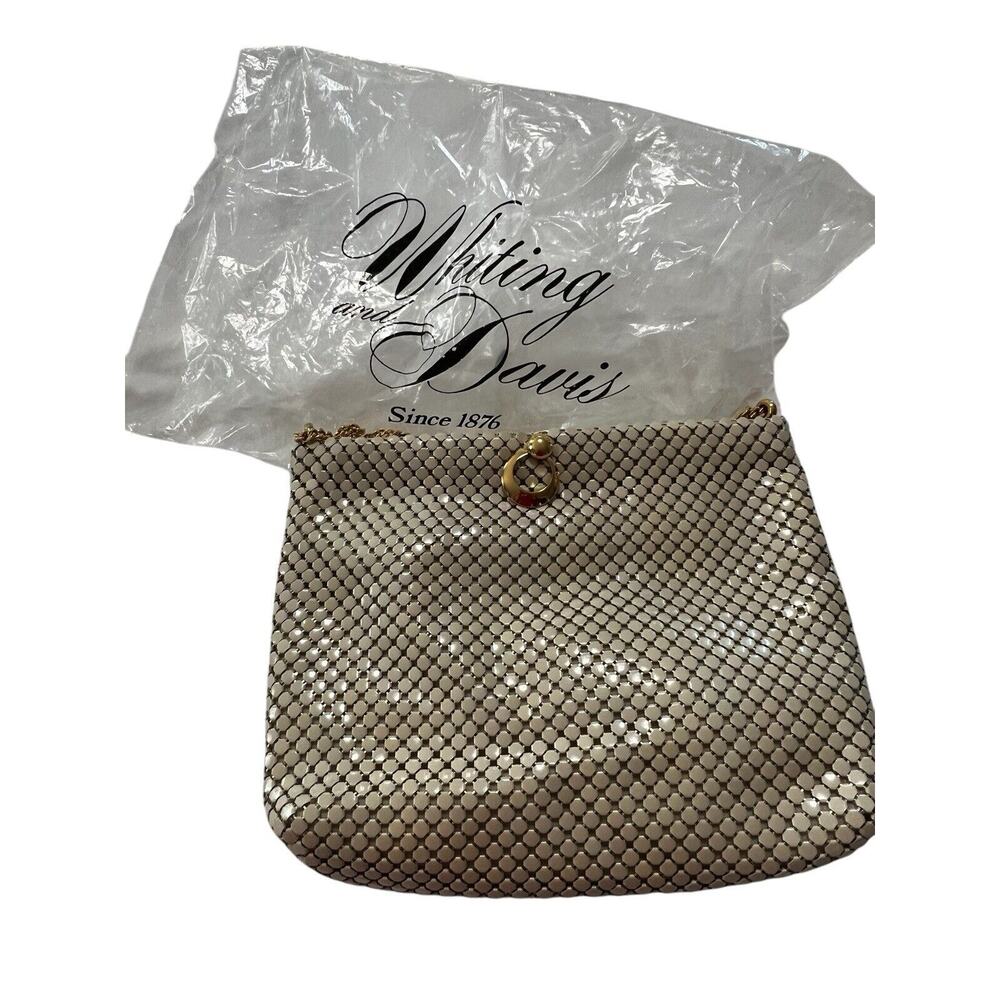 Vintage Signed Whiting Davis Cream Enamel Purse Evening Bag Doorknocker Accent